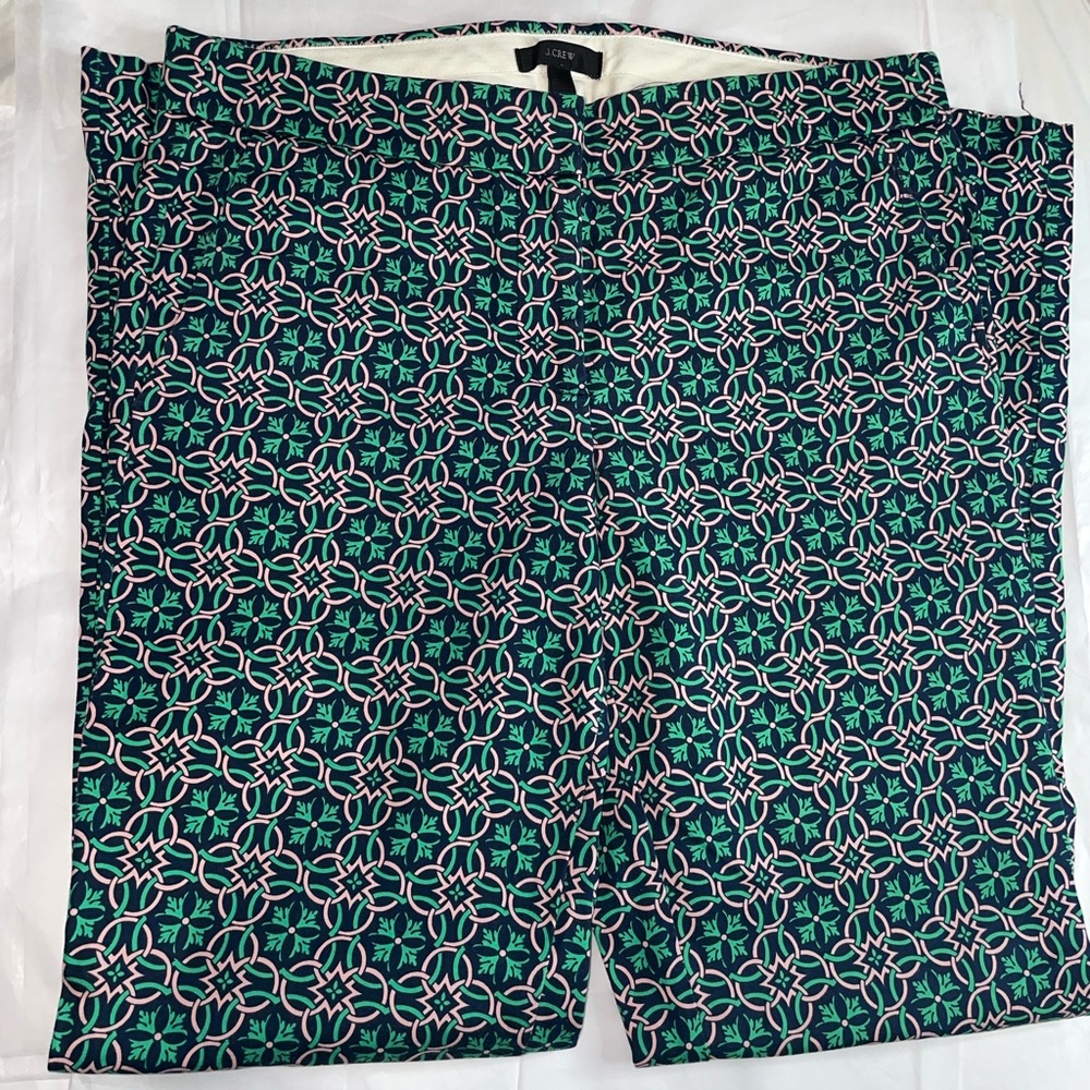 J. Crew Green and Pink Patterned Pants